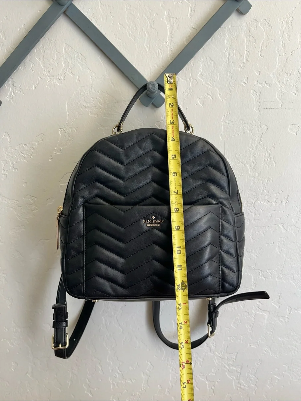 Kate Spade Quilted Black Leather Mini Backpack with Gold Accents